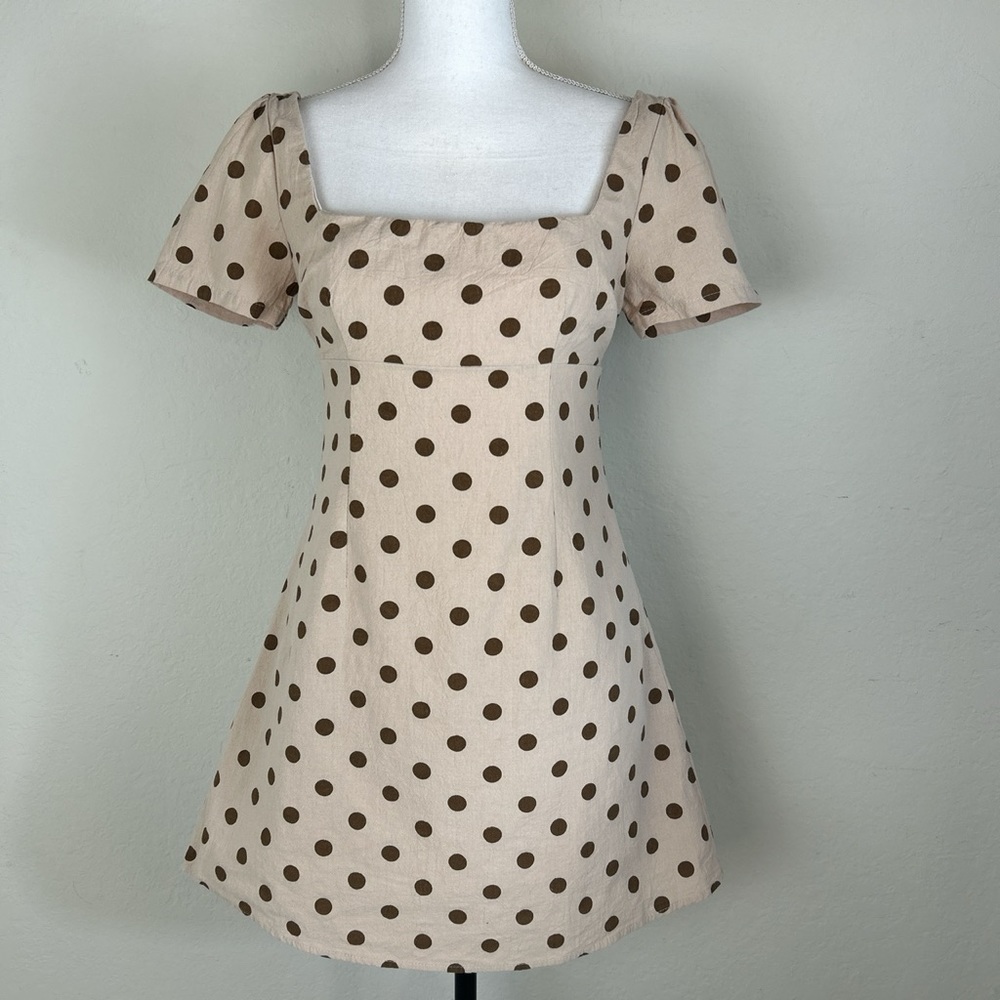 Princess Polly brown polk-a-dot dress